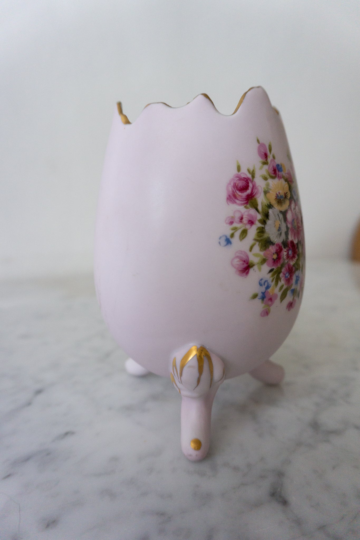 Inarco Pink Floral Gilt Footed Egg Vase