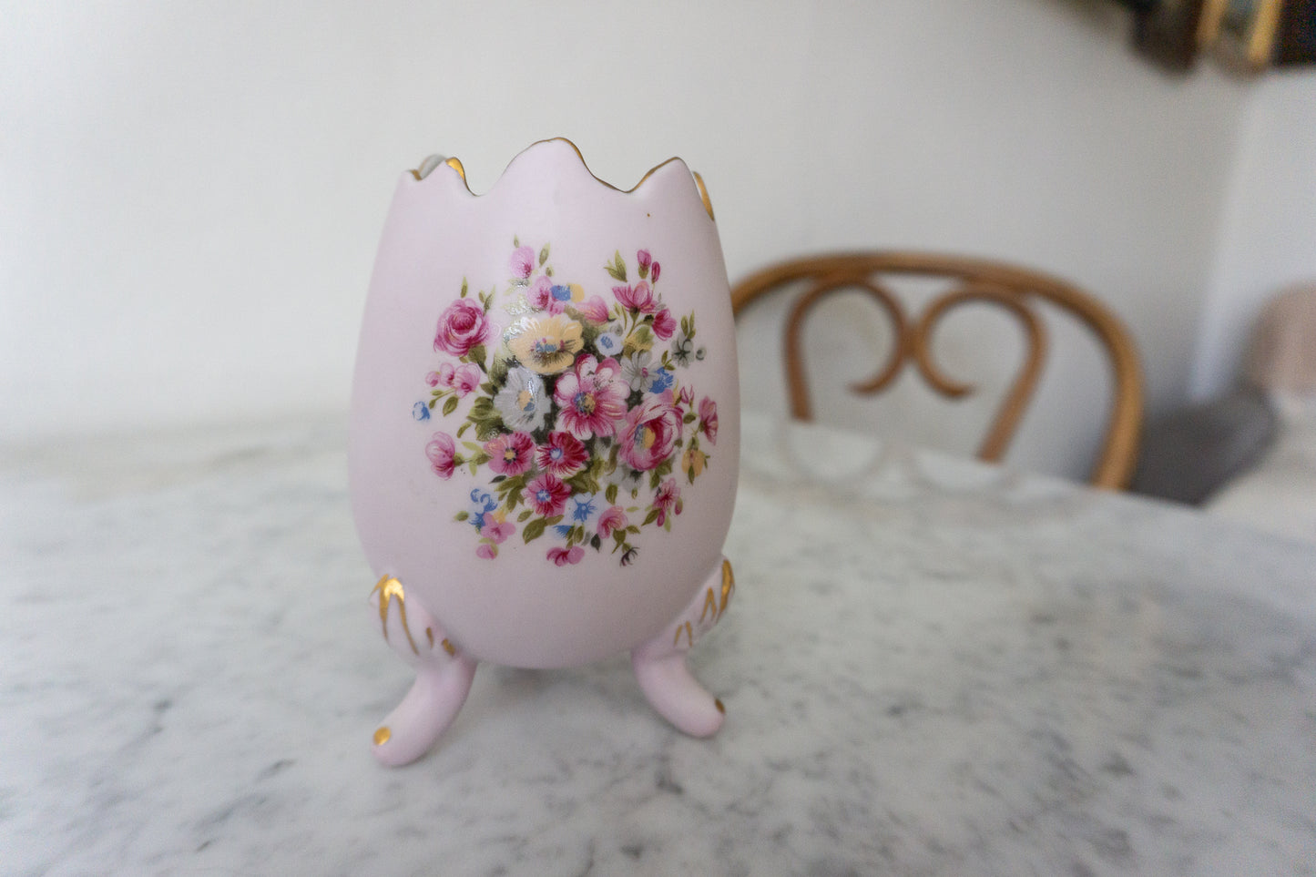 Inarco Pink Floral Gilt Footed Egg Vase