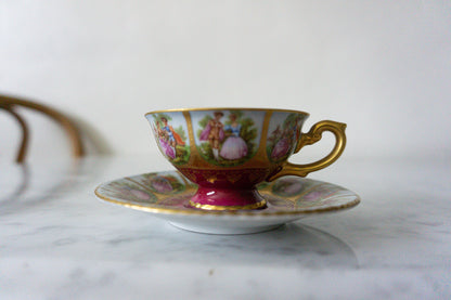 Bavaria Gold Trim Man & Woman Couple Teacup and Plate, Made in Germany