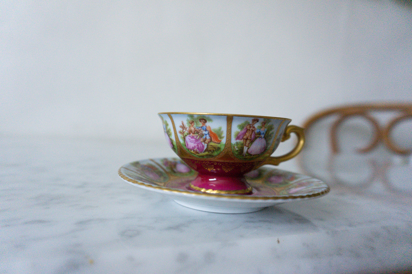 Bavaria Gold Trim Man & Woman Couple Teacup and Plate, Made in Germany