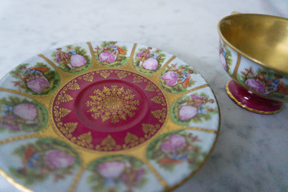 Bavaria Gold Trim Man & Woman Couple Teacup and Plate, Made in Germany