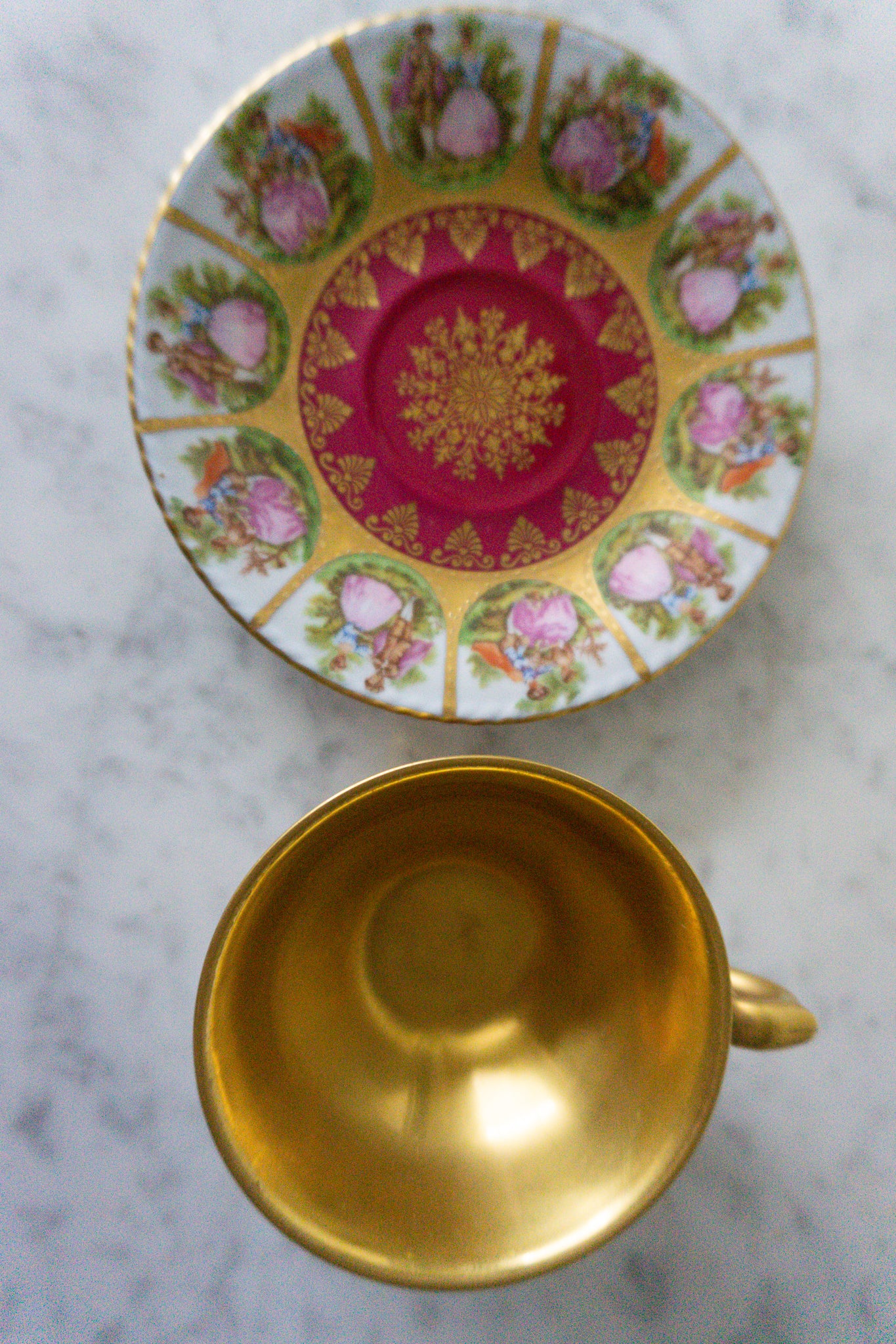 Bavaria Gold Trim Man & Woman Couple Teacup and Plate, Made in Germany