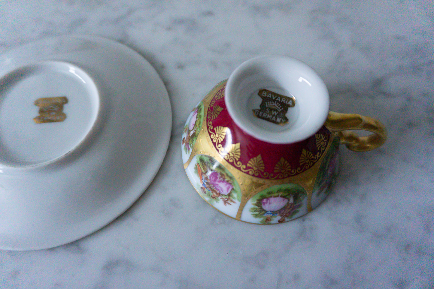 Bavaria Gold Trim Man & Woman Couple Teacup and Plate, Made in Germany