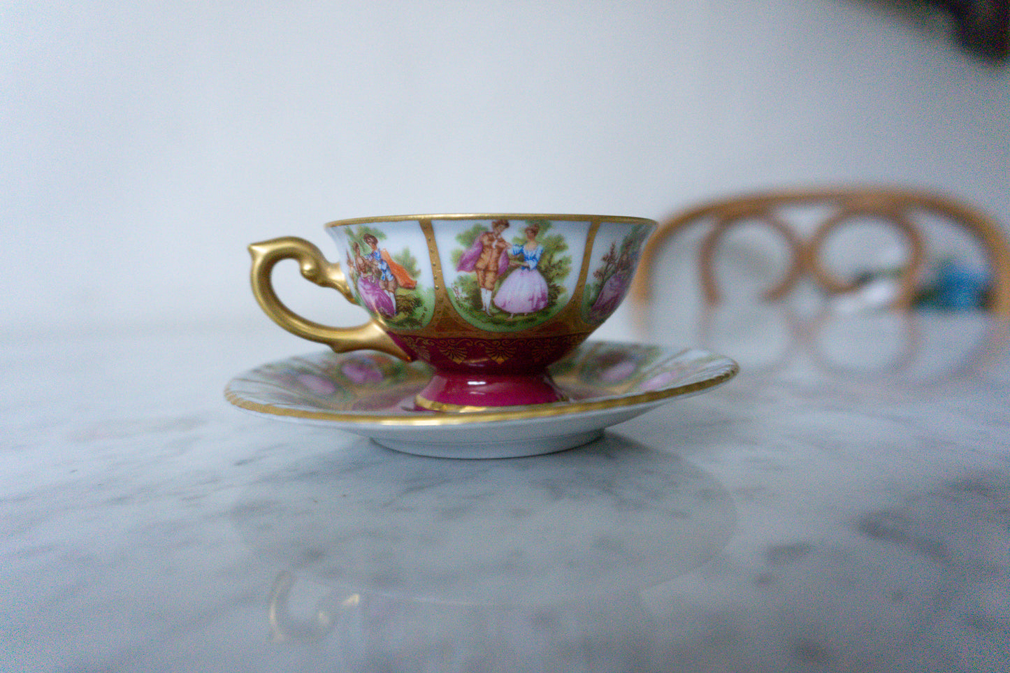 Bavaria Gold Trim Man & Woman Couple Teacup and Plate, Made in Germany