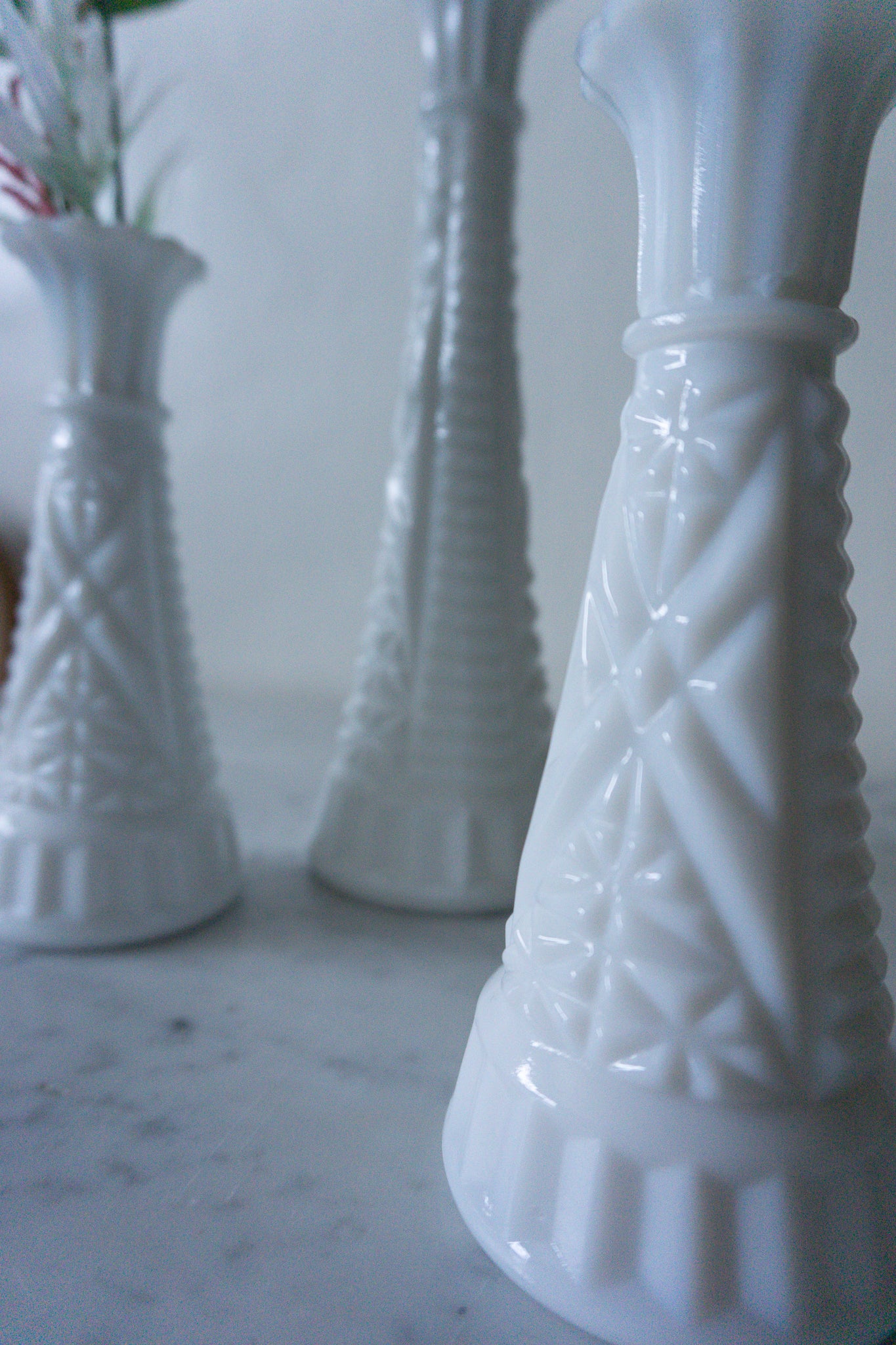 Milk Glass Vases, Set of 3