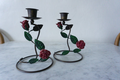 Vintage Metal Rose Candle Holders (2)