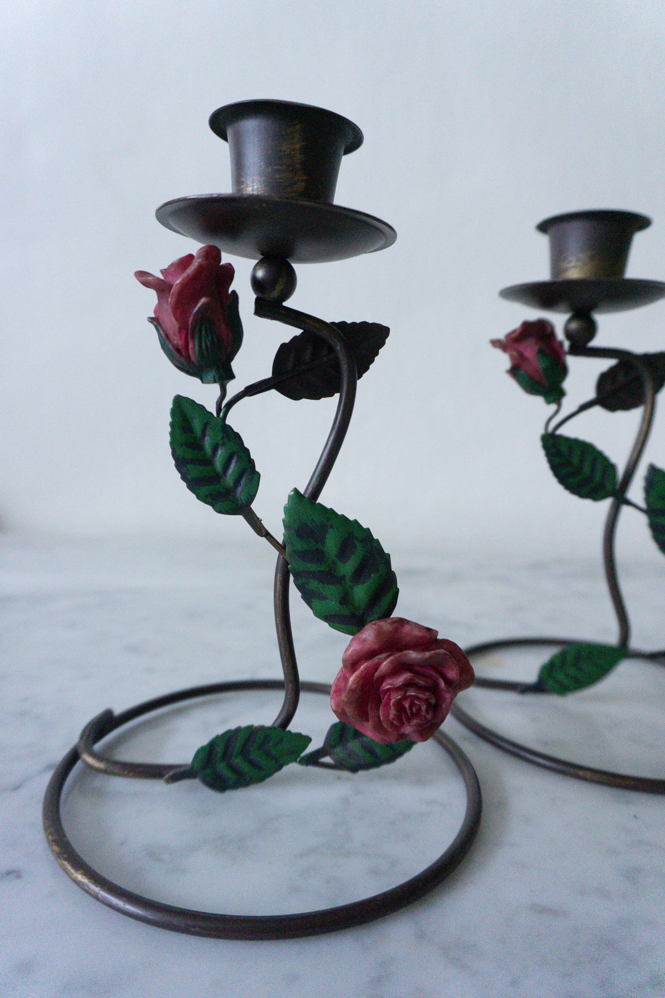 Vintage Metal Rose Candle Holders (2)