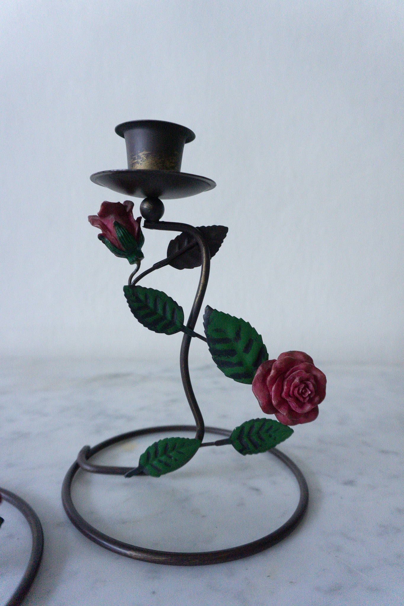 Vintage Metal Rose Candle Holders (2)