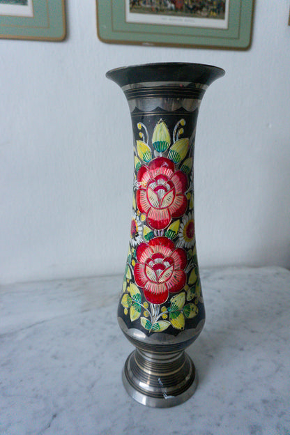 Brass Etched Flower Vase