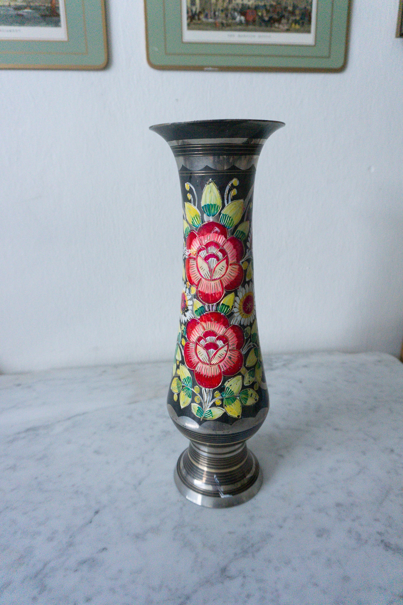 Brass Etched Flower Vase