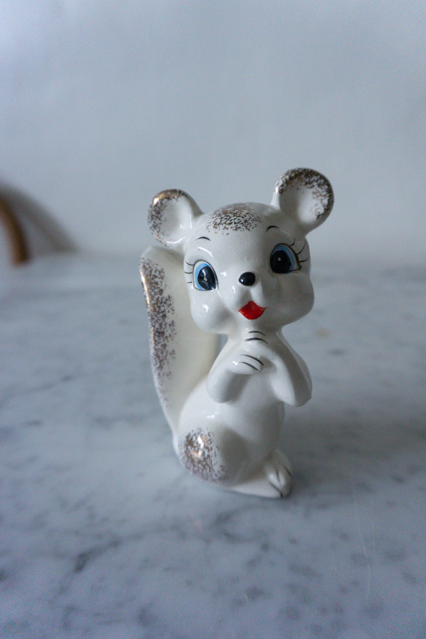 Vintage 1960's White Porcelain Squirrel Figurine, Handmade in Japan