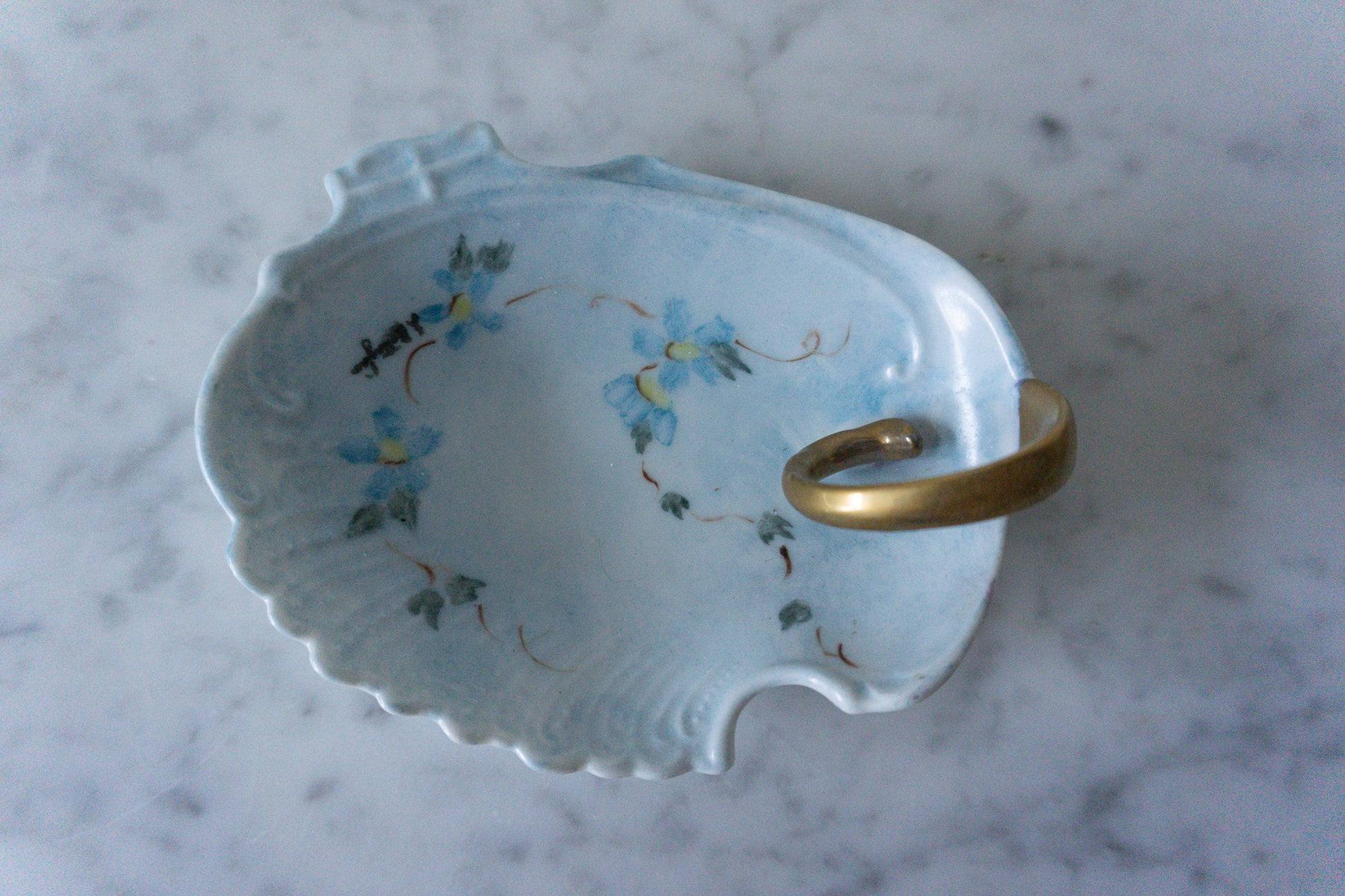 Blue Floral Hand Painted Vintage Small Lemon Server