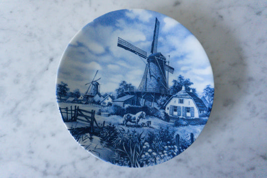 Delft Hand Painted Dutch Farm Windmill Scene Plate with Pony