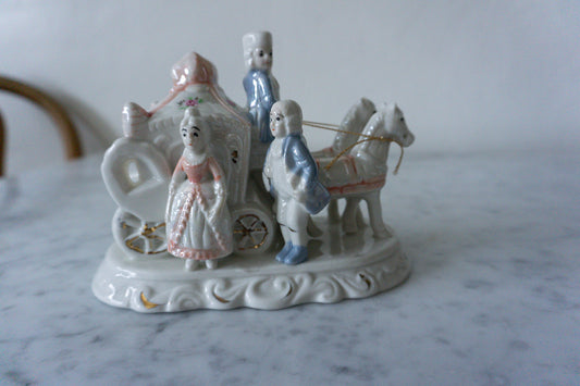 Courting Couple Porcelain Figurine Horse Drawn Carriage