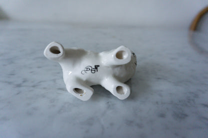 White Ceramic Cat Figurine with Long Eye Lashes and Pink Bow