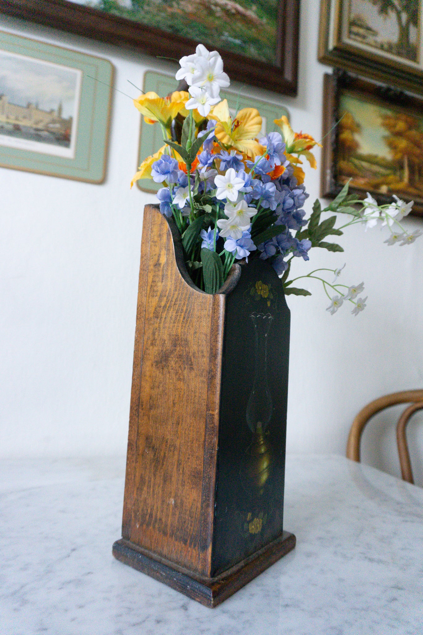 Victorian Hand-Painted Wood Pipe Box Flower Holder