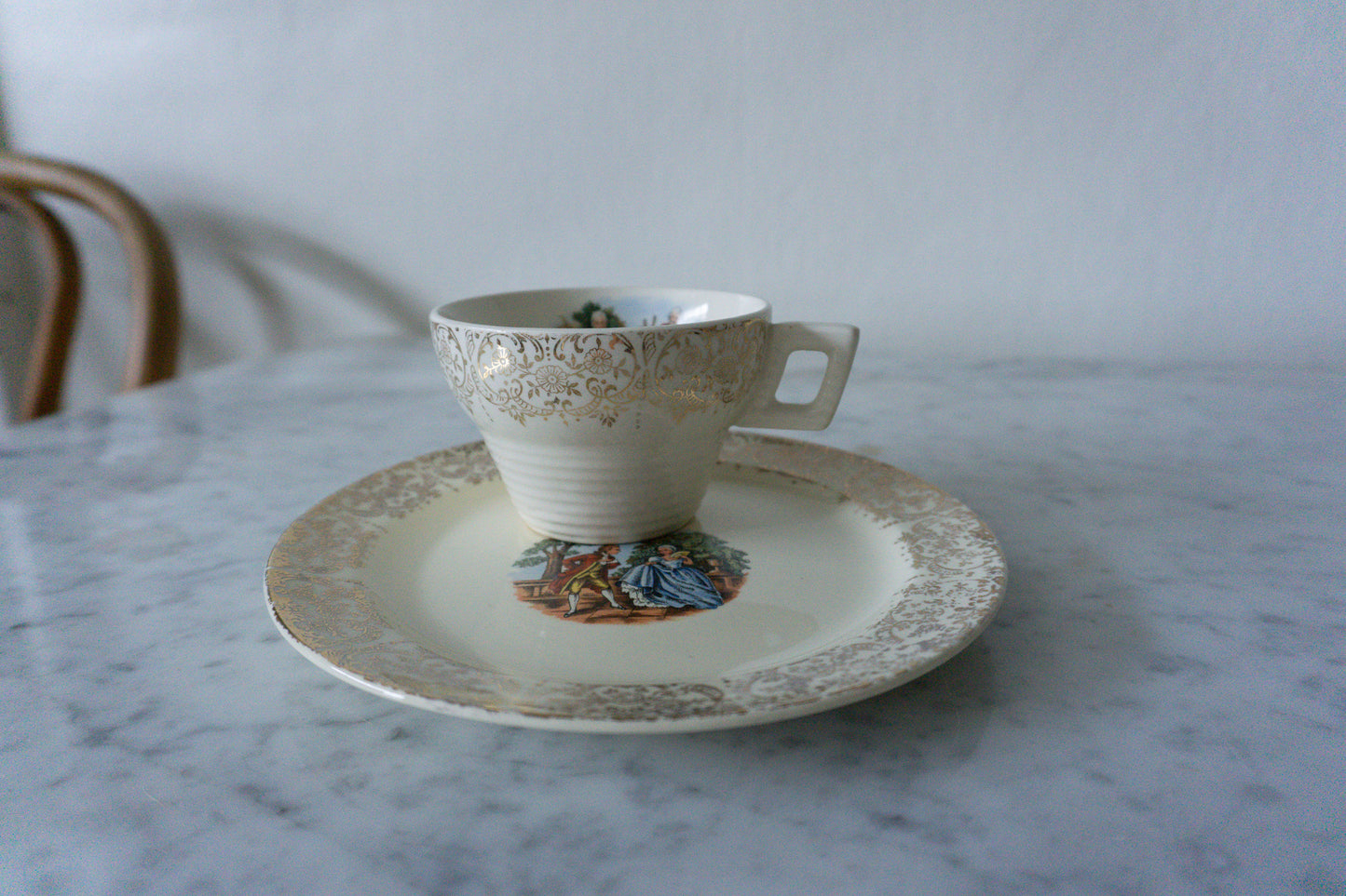 French Courting Scene Flat Cup & Saucer Set