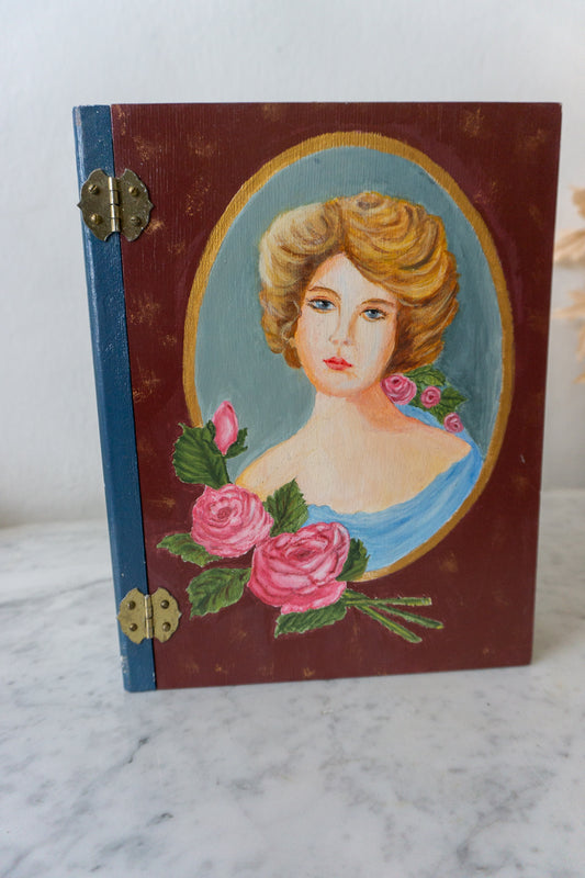 Hand-Painted Victorian Cameo Portrait Wood Keepsake Box