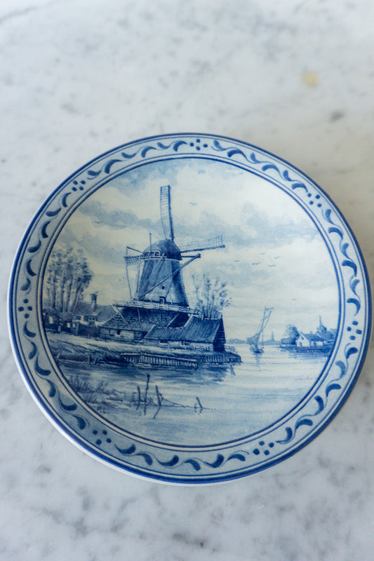 Delft Blue White Hand-Painted Windmill Decorative Plate