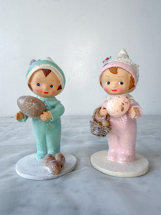 Pink and Blue Easter Spring Figures by Margaret Haire