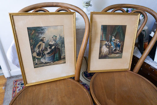 Victorian framed color lithographs - Pair of French prints.