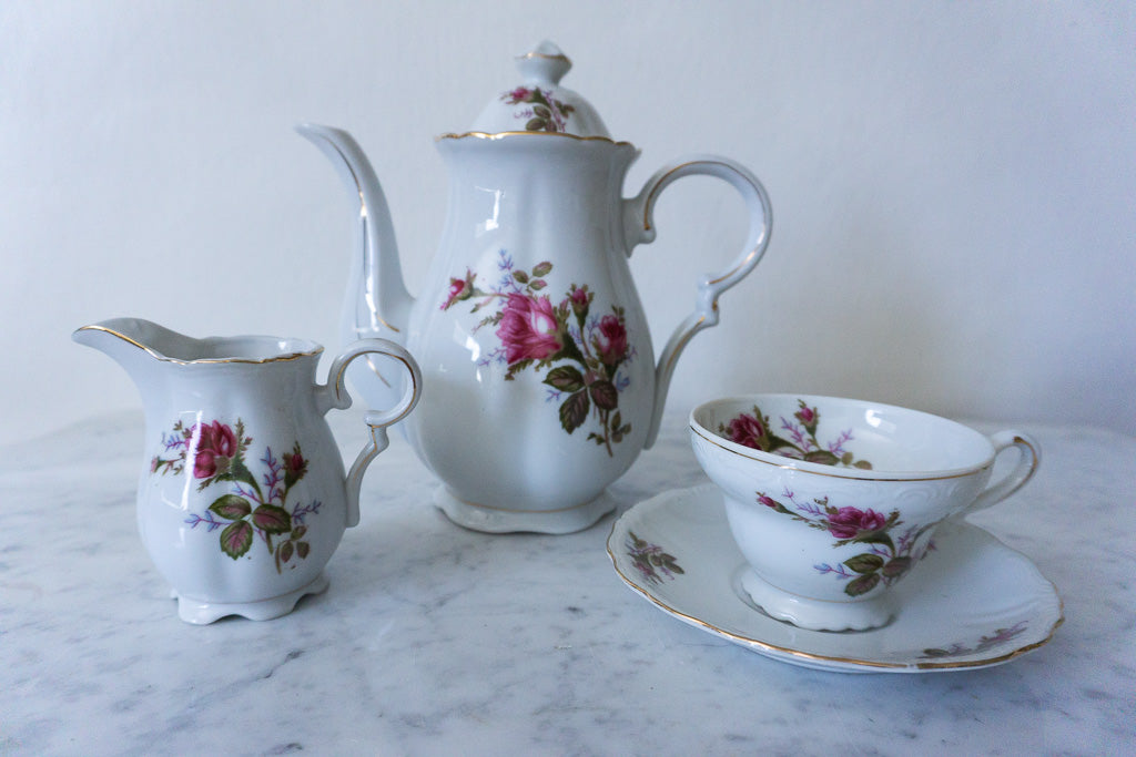 Nikomito White Rose Tea Set, Made in Japan