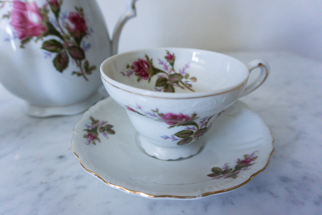 Nikomito White Rose Tea Set, Made in Japan