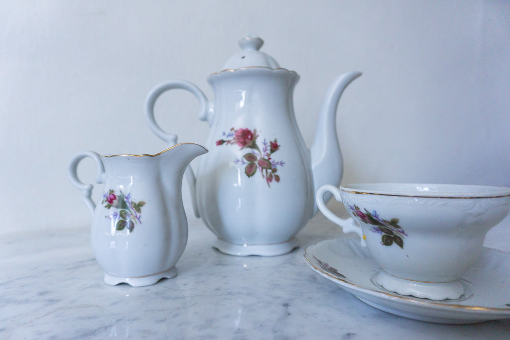 Nikomito White Rose Tea Set, Made in Japan