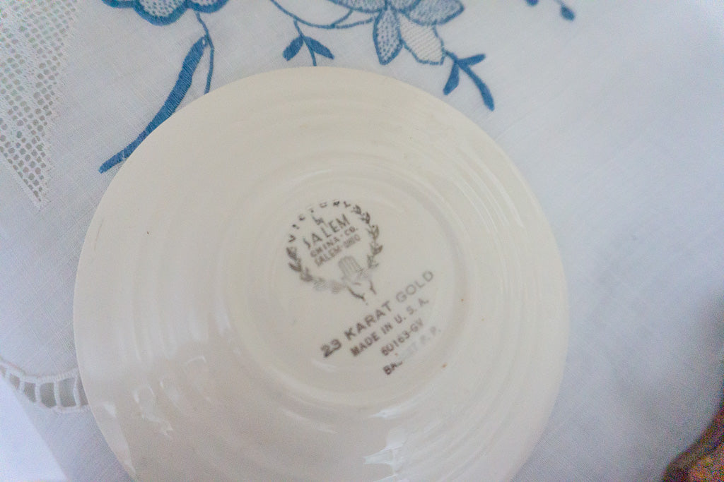 Vintage Salem China Teacup & Saucer Set Basket Petite Point Pattern