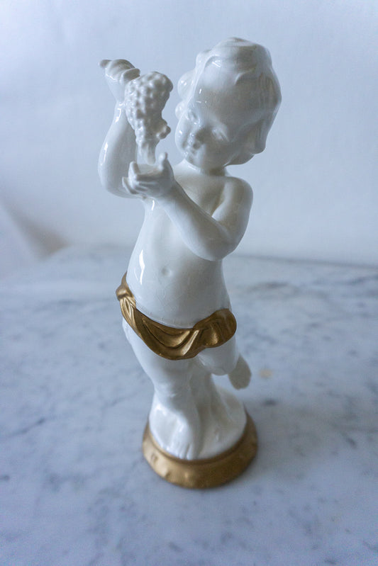 Vintage Porcelain Cherub Figurine Holding Grapes - Hand-Painted Collectible from Japan