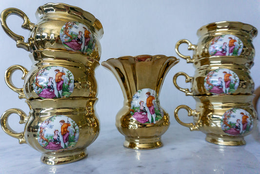 Gold French Courting Scene Tea Set