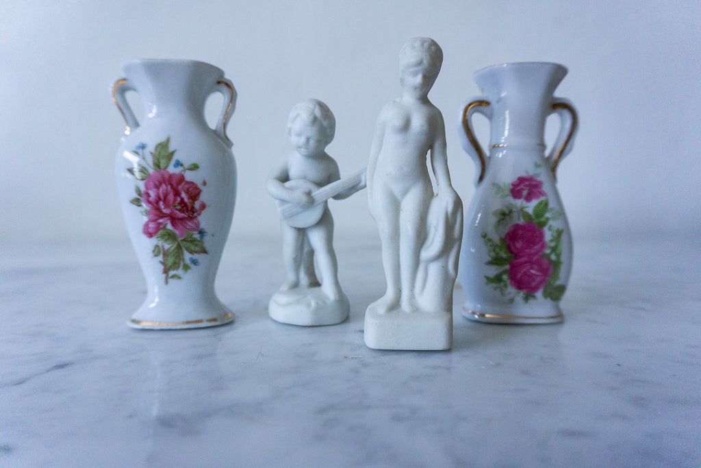 Porcelain miniature vases and figurines set from Japan