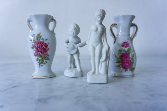 Porcelain miniature vases and figurines set from Japan