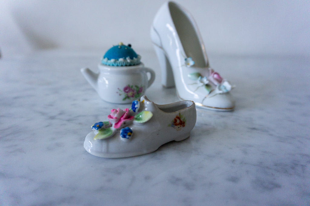 Close-up of porcelain floral slipper