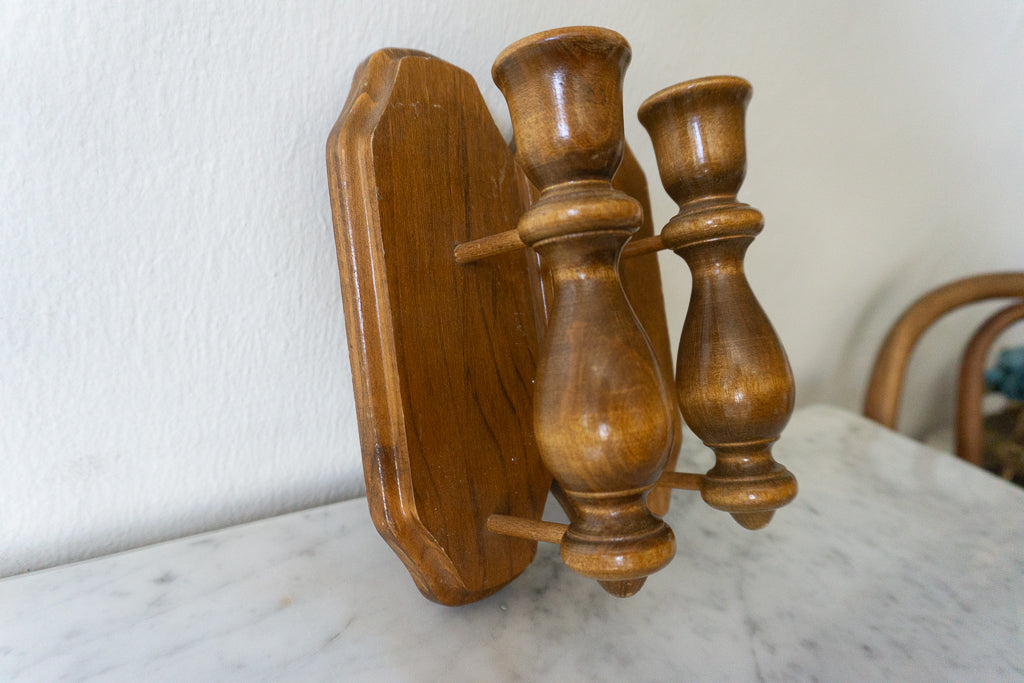 Rustic Wooden Wall Candle Sconces (Set of 2)