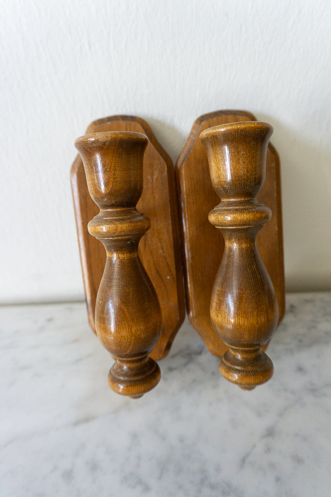 Rustic Wooden Wall Candle Sconces (Set of 2)