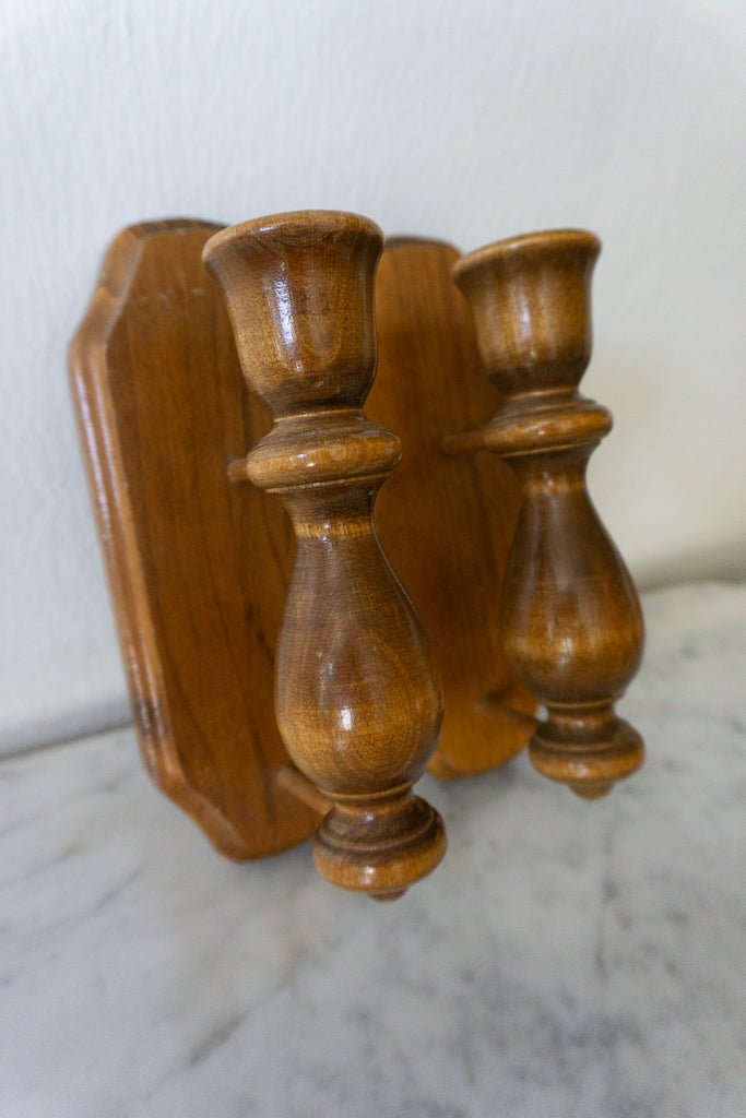 Rustic Wooden Wall Candle Sconces (Set of 2)