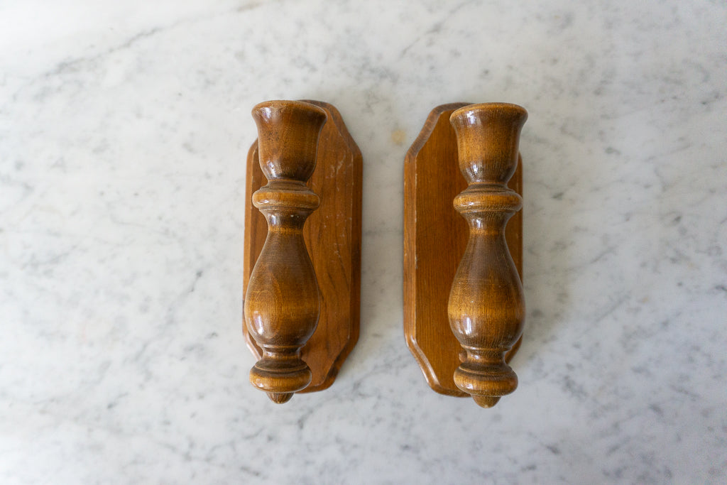 Rustic Wooden Wall Candle Sconces (Set of 2)