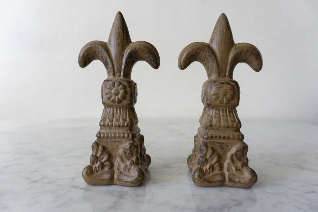 Pair of Fleur-de-Lis Finials, Decorative Wooden Accents