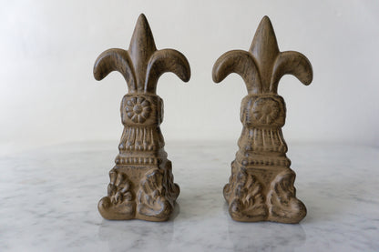 Pair of Fleur-de-Lis Finials, Decorative Wooden Accents