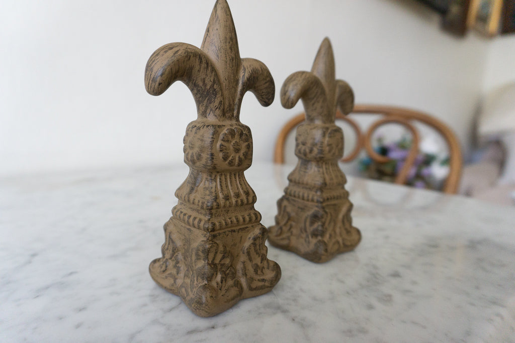 Pair of Fleur-de-Lis Finials, Decorative Wooden Accents