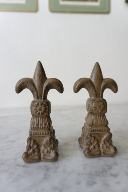 Pair of Fleur-de-Lis Finials, Decorative Wooden Accents