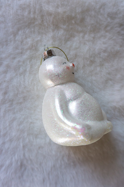 Meditation Snowman Glass Ornament