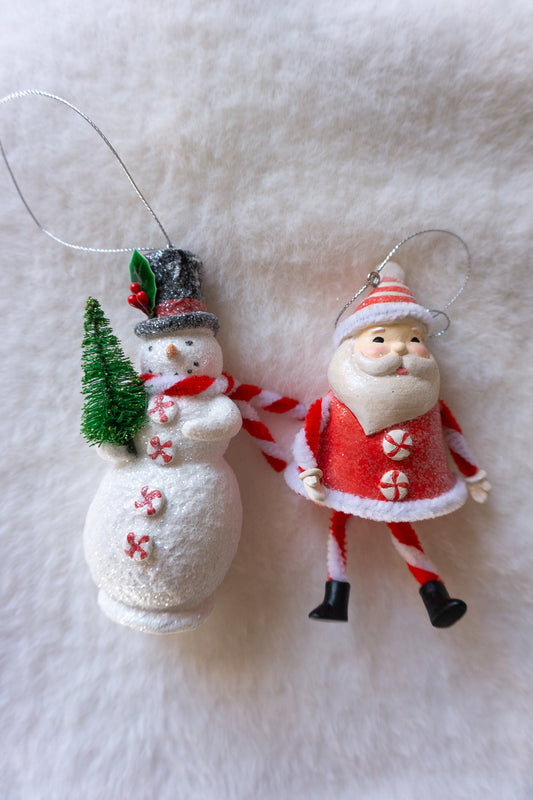 Candy Cane Snowman & Santa Ornament Set