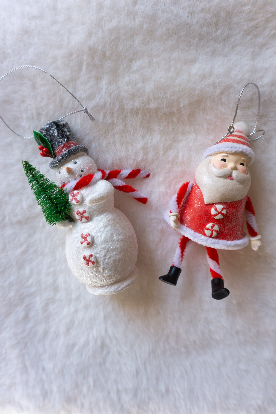 Candy Cane Snowman & Santa Ornament Set