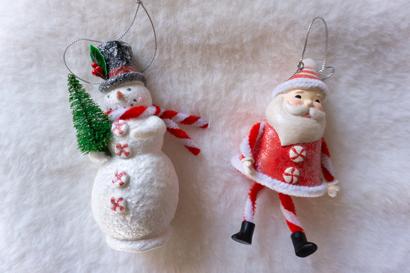 Candy Cane Snowman & Santa Ornament Set