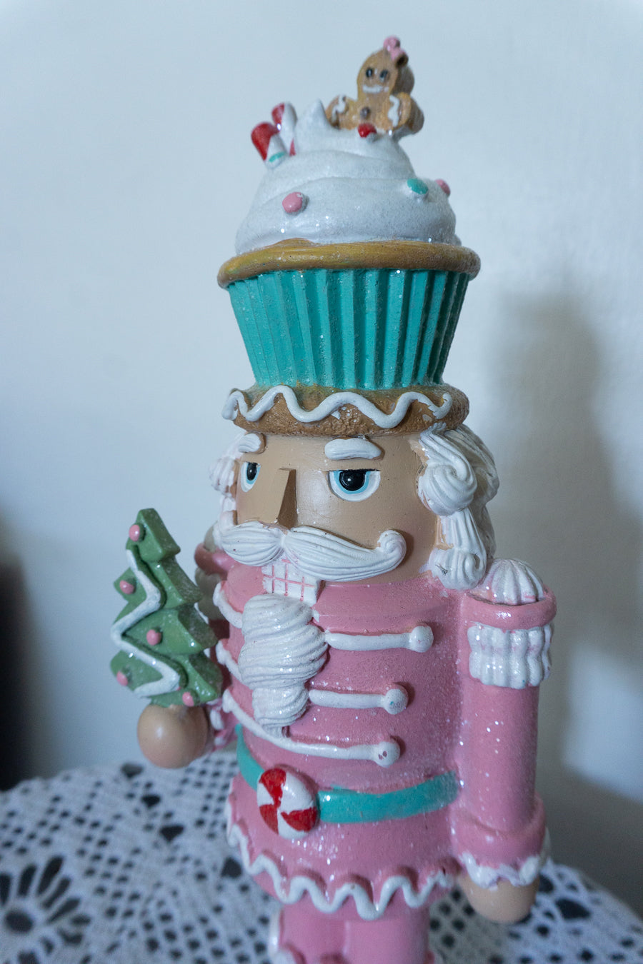 Cupcake Nutcracker Holding Christmas Tree