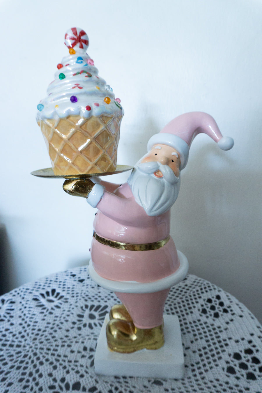 Pink Santa Holding Tray