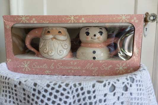 Transpac Johanna Parker Pink Santa and Snowman Boxed Mug Set