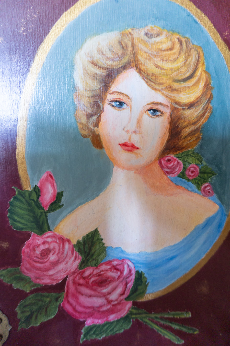 Hand-Painted Victorian Cameo Portrait Wood Keepsake Box